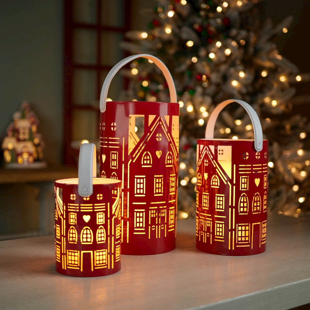 Punched Metal House Lantern (Set of 3). Picture 2