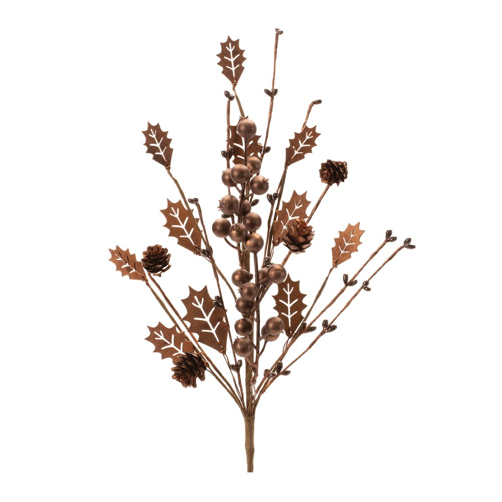 Mixed Holly Berry Pinecone Spray (Set of 6). Picture 1