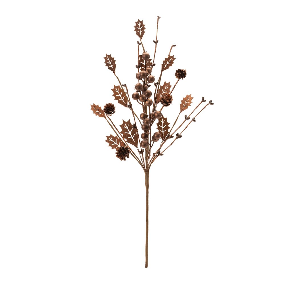 Mixed Holly Berry Pinecone Spray (Set of 6). Picture 2