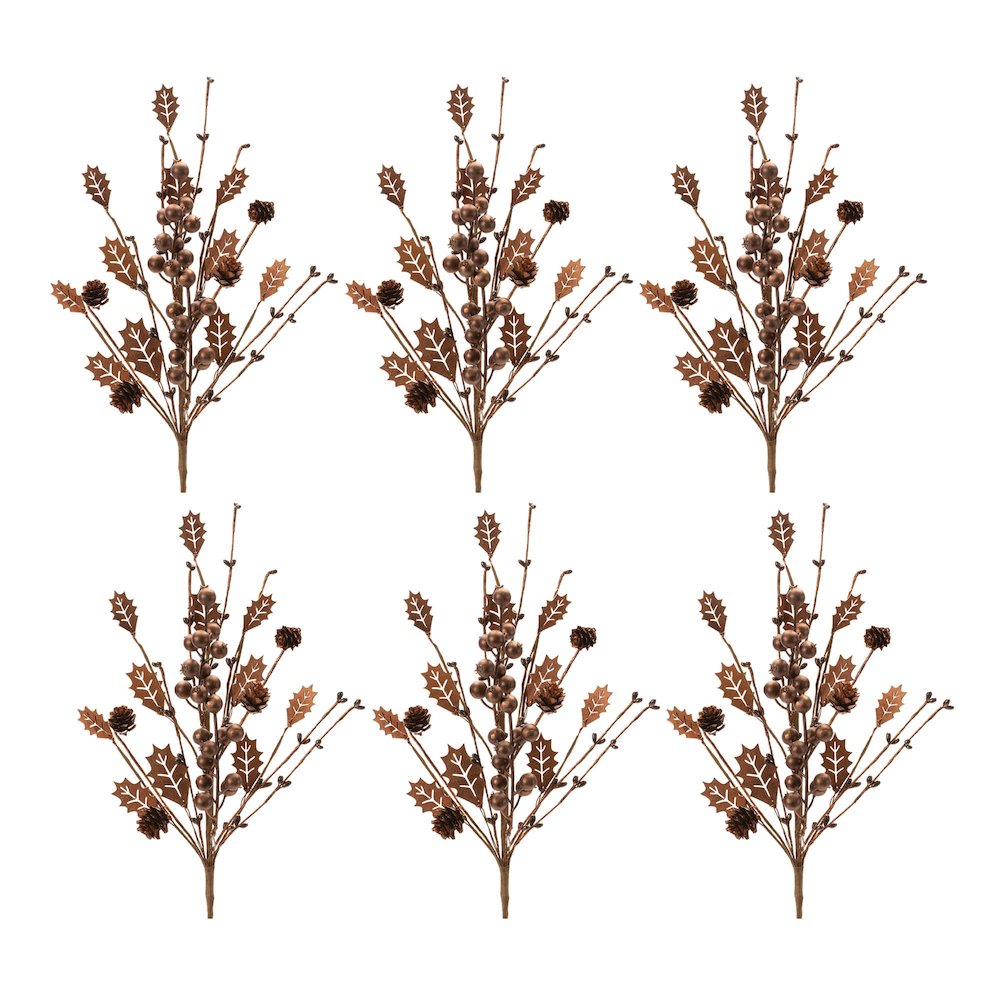 Mixed Holly Berry Pinecone Spray (Set of 6). Picture 3