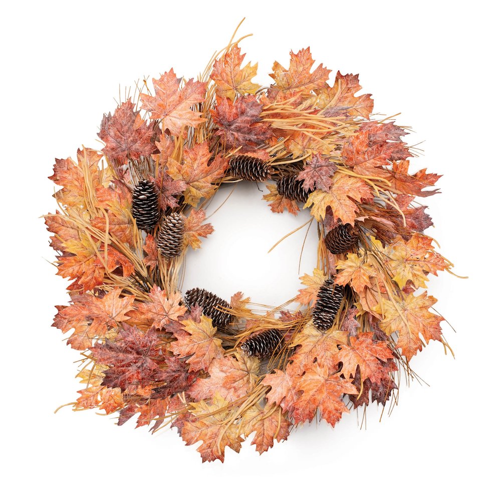 Fall Maple Leaf and Pinecone Wreath 26"D. Picture 1