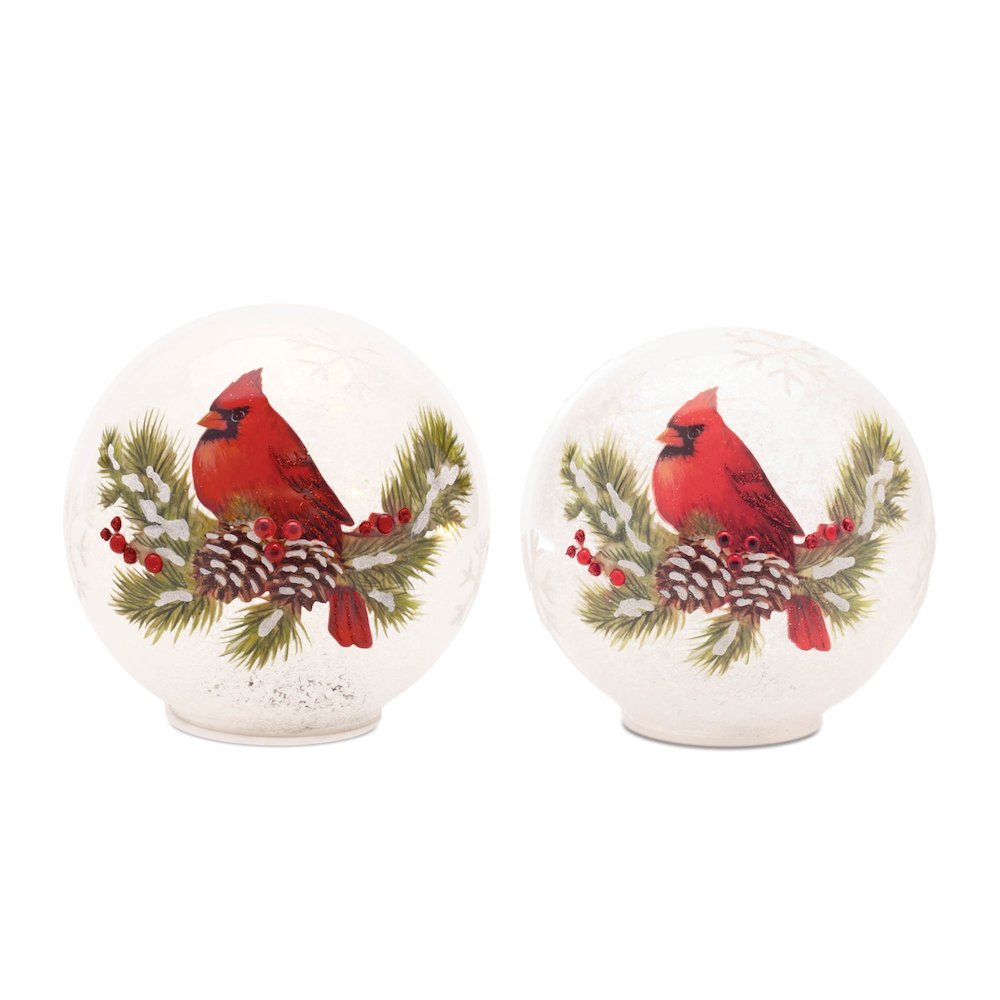 LED Cardinal Pine Globe (Set of 2). Picture 1