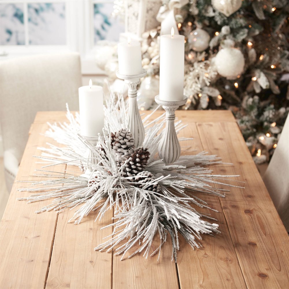 Flocked Long Neddle Pine Spray (Set of 2). Picture 2