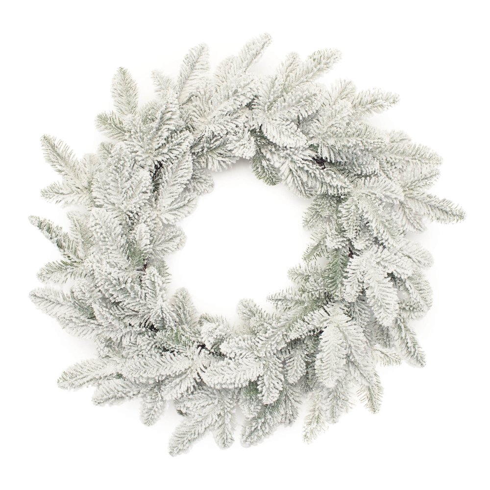Snowy Flocked Pine Wreath 24"D. Picture 1