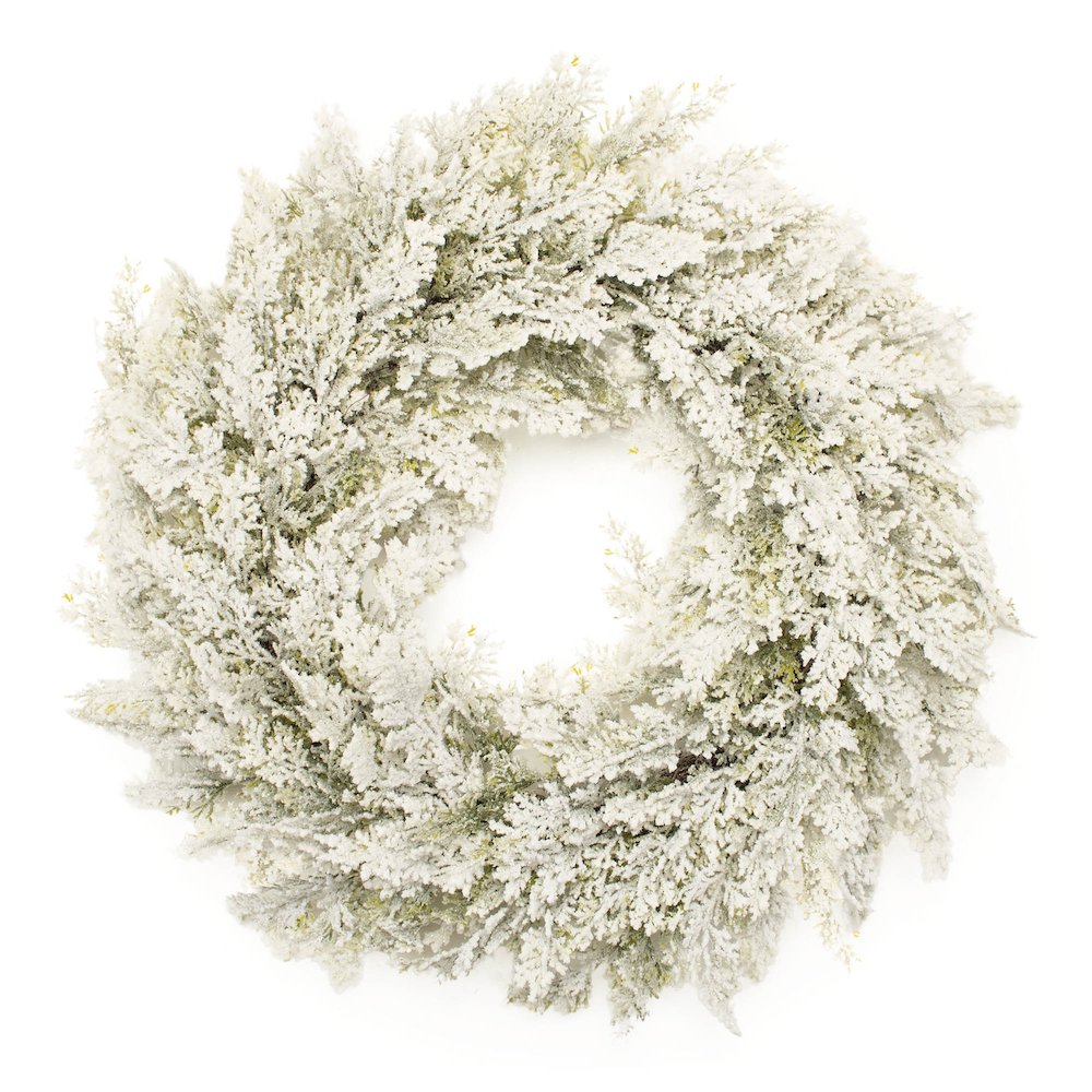 Snowy Flocked Pine Wreath 24"D. Picture 1