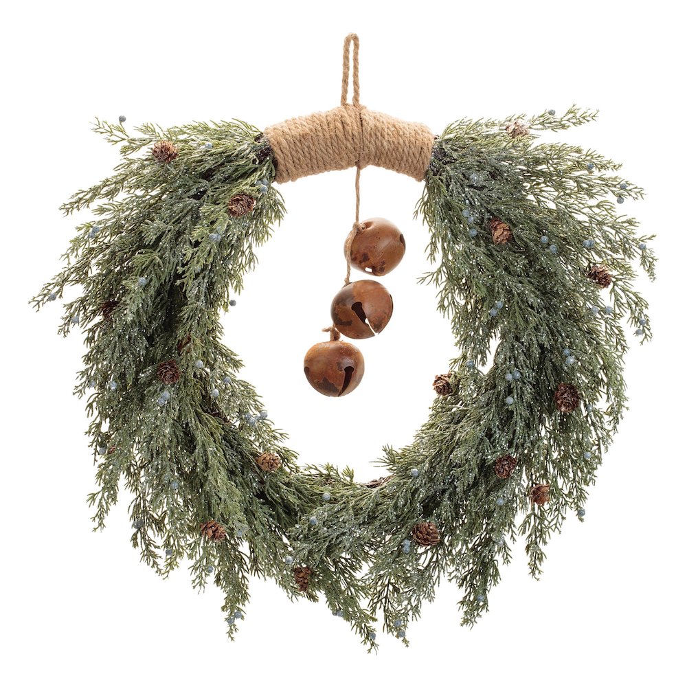 Glittered Pine with Sleigh Bell Wreath 22"D. Picture 1