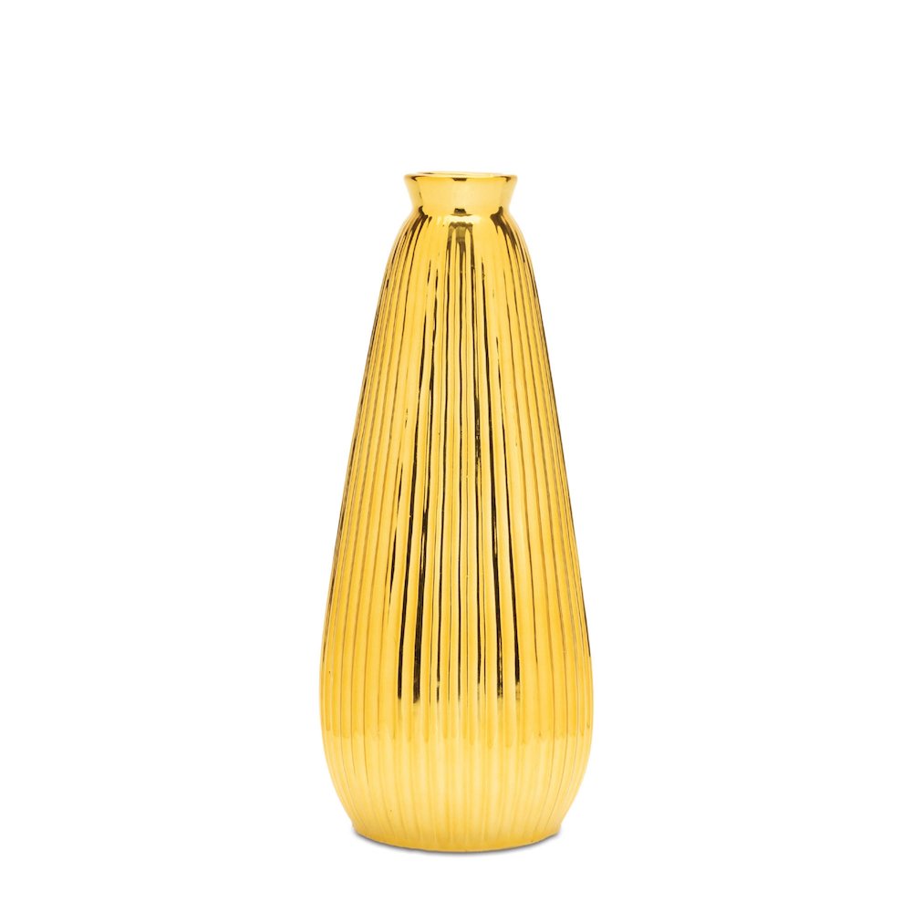 Ribbed Metallic Ceramic Vase 11.5"H. Picture 1