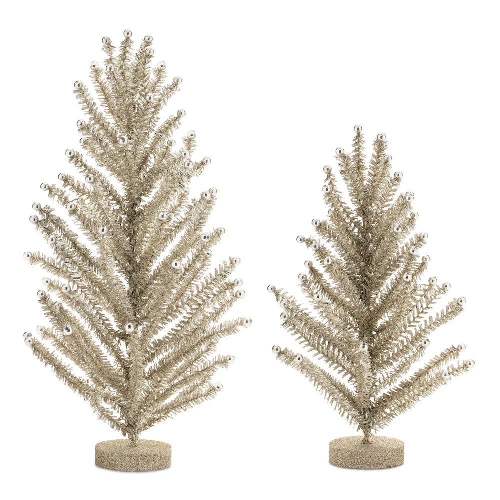 Glittered Tinsel Pine Tree (Set of 2). Picture 1