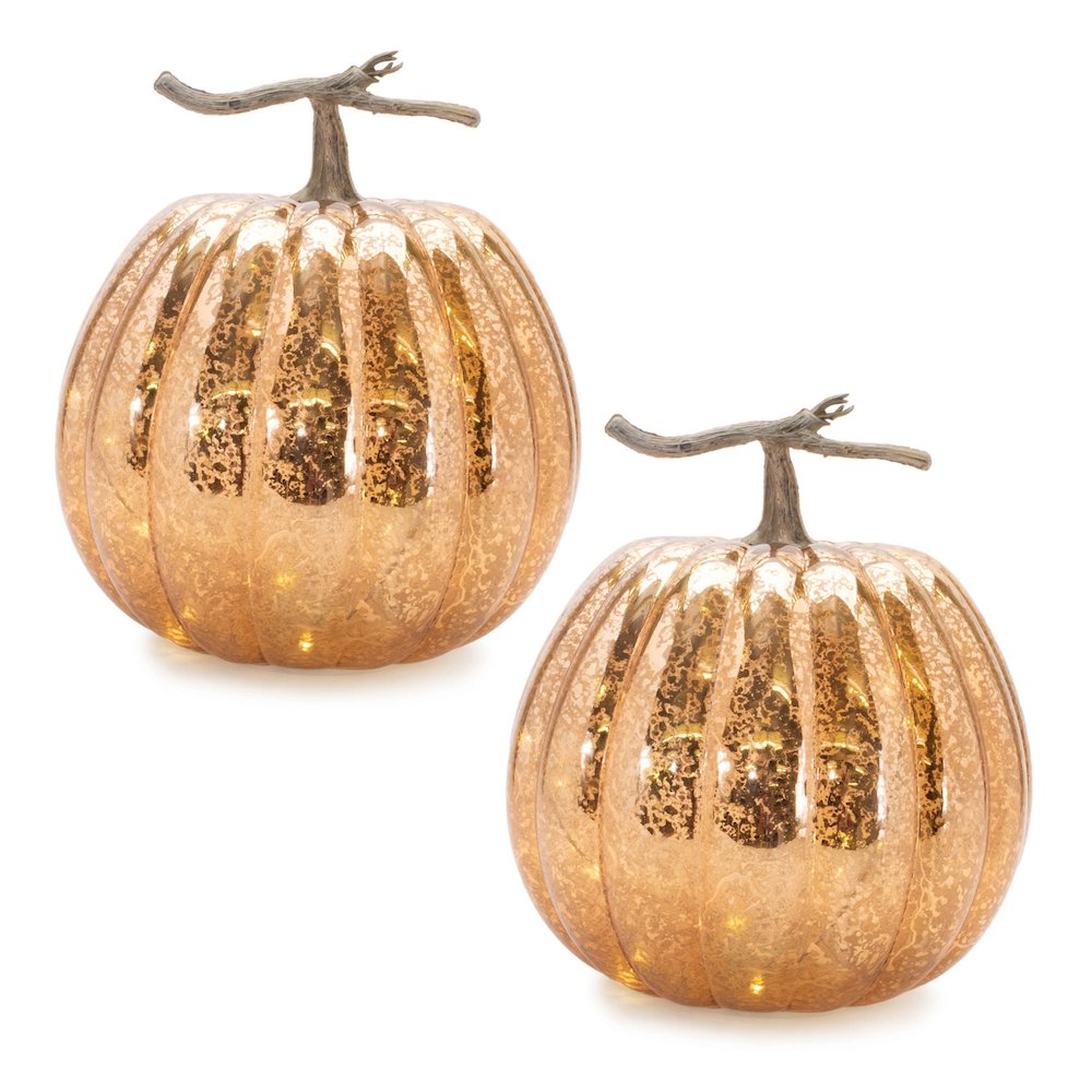 LED Mercury Glass Pumpkin Decor (Set of 2). Picture 4