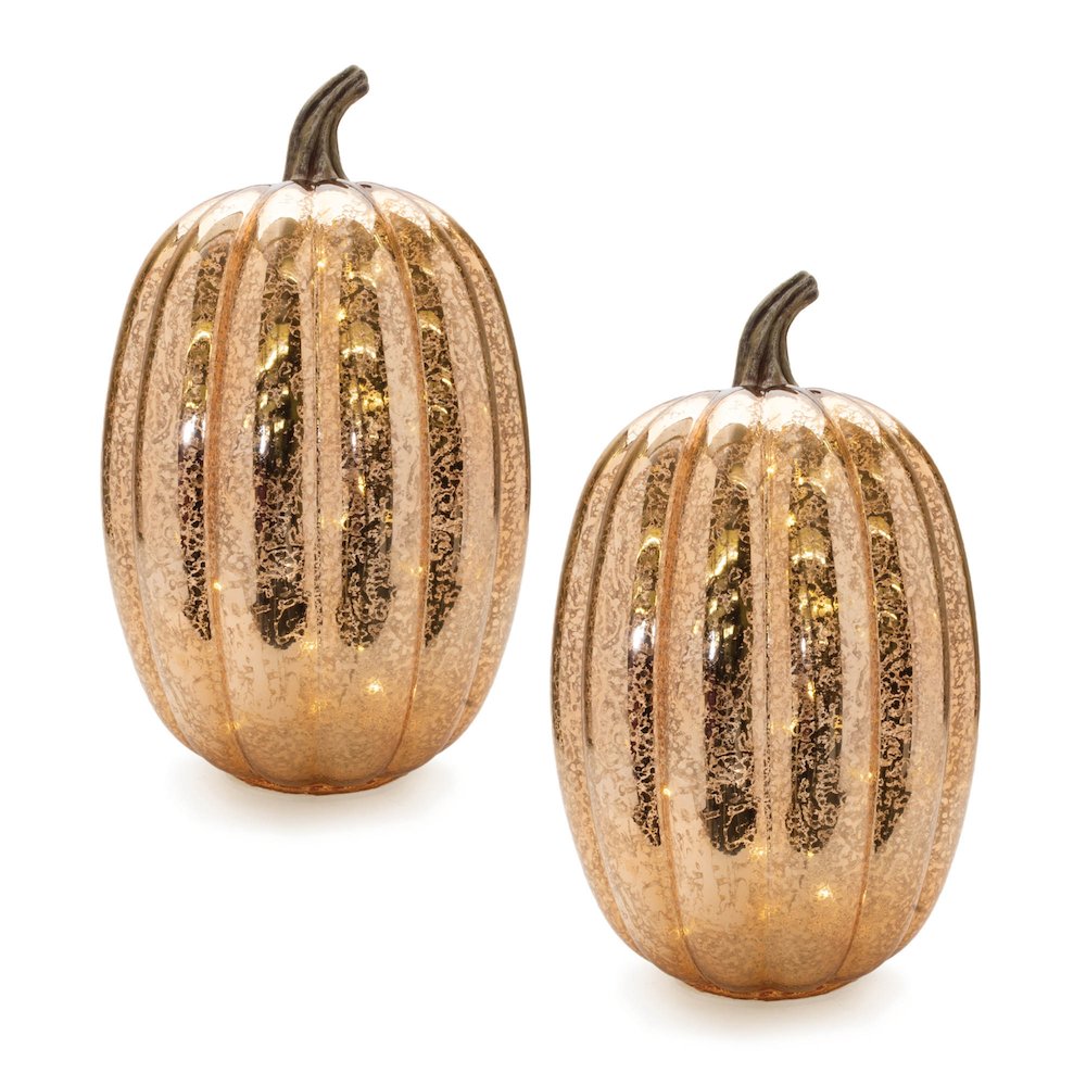 LED Mercury Glass Pumpkin Decor (Set of 2). Picture 2