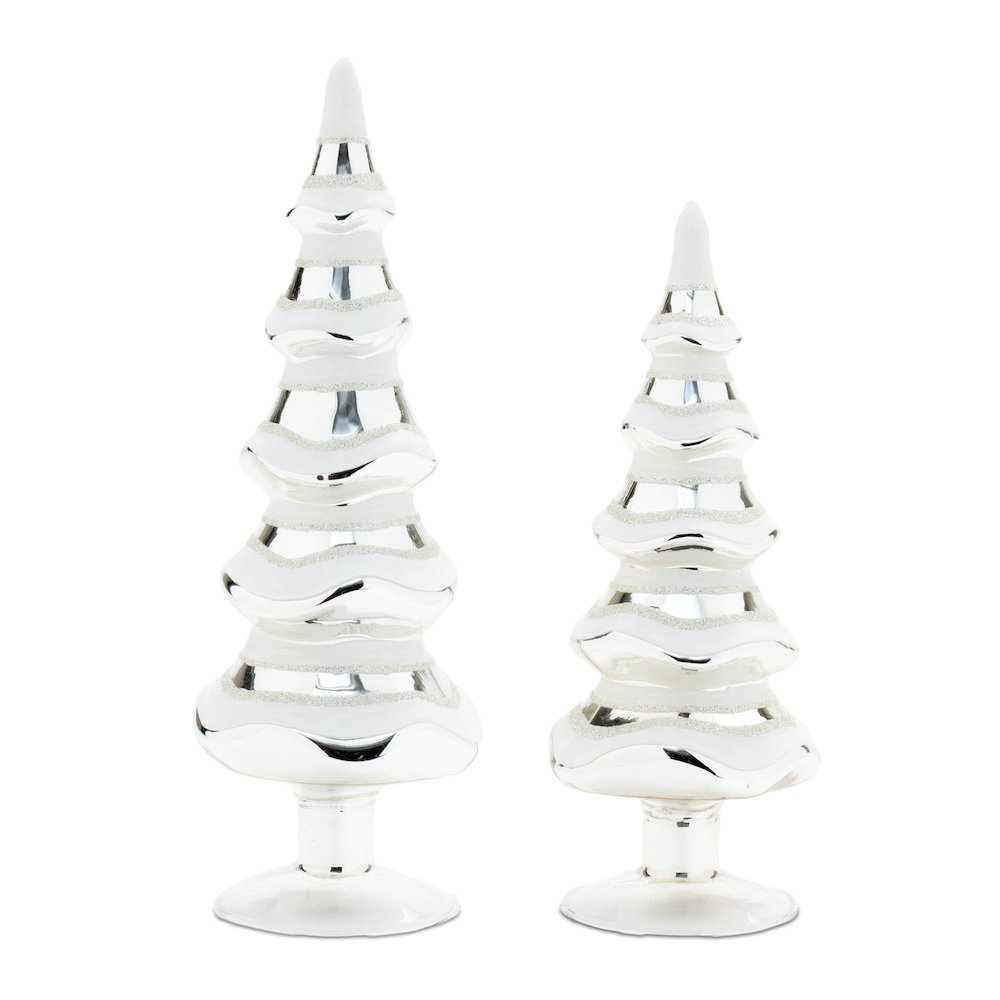 Snowy Glass Pine Tree (Set of 2). Picture 1