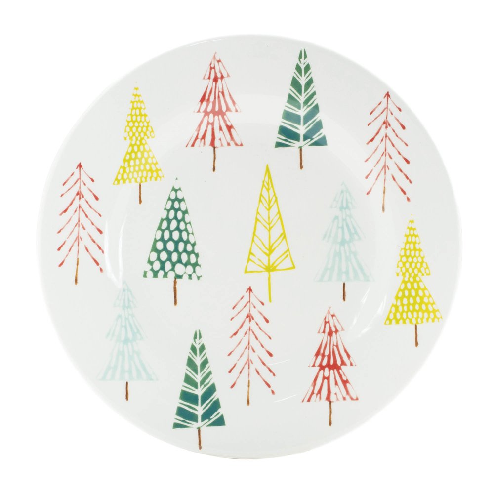 Ceramic Pine Tree Print Plate (Set of 4). Picture 1