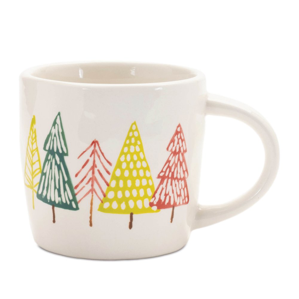 Ceramic Pine Tree Print Mug (Set of 4). Picture 1