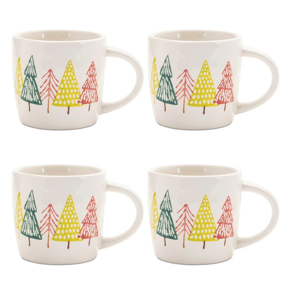 Ceramic Pine Tree Print Mug (Set of 4). Picture 2