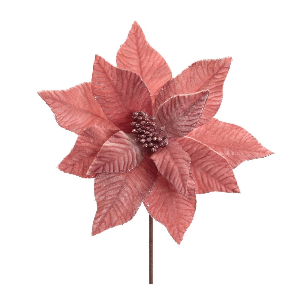 Glittered Poinsettia Flower Stem (Set of 6). Picture 1