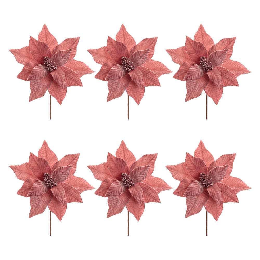 Glittered Poinsettia Flower Stem (Set of 6). Picture 3