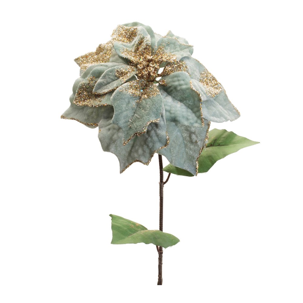 Glittered Poinsettia Flower Stem (Set of 6). Picture 1