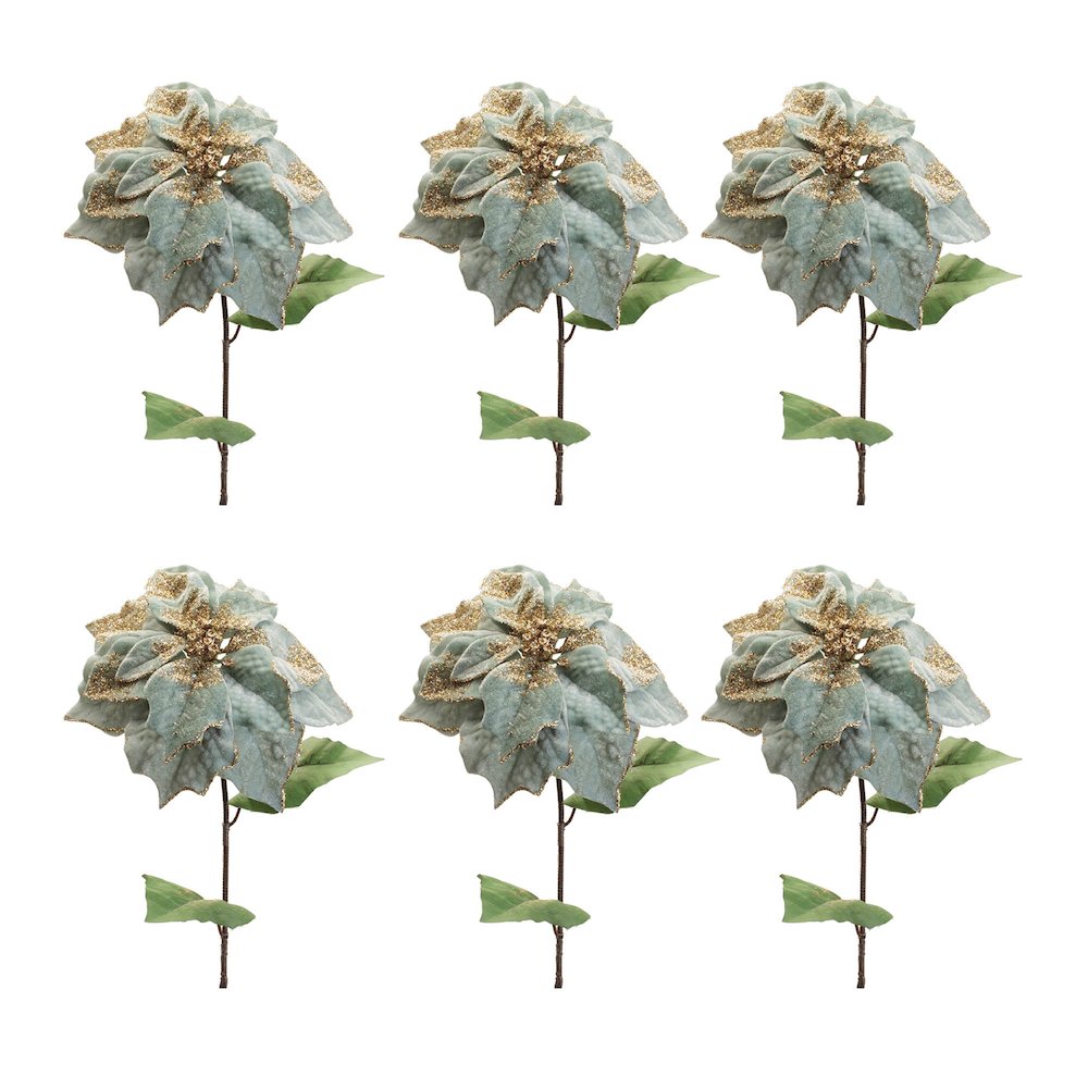 Glittered Poinsettia Flower Stem (Set of 6). Picture 3