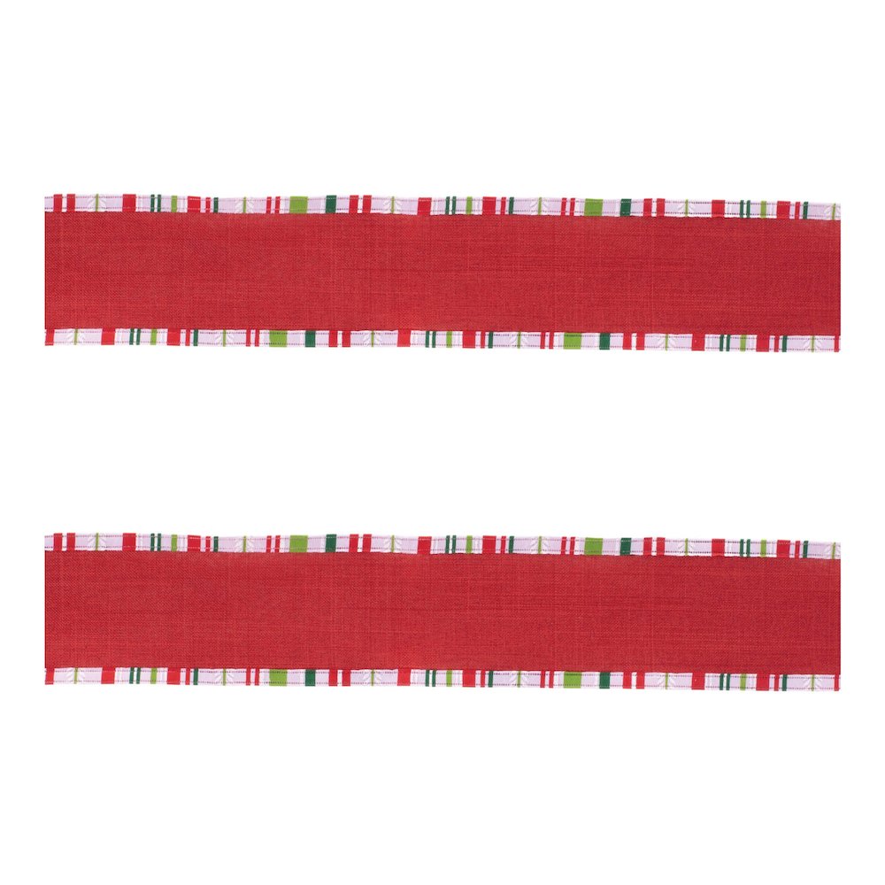 Striped Trim Wired Ribbon (Set of 2). Picture 3