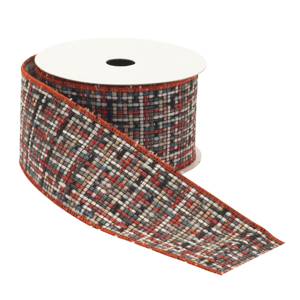 Checkered Woven Wired Ribbon (Set of 2). Picture 2