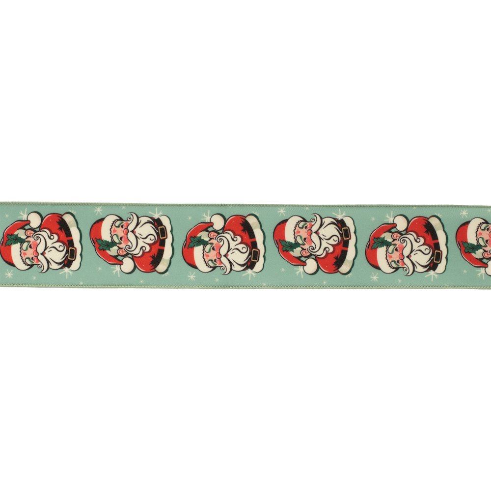 Nostalgic Santa Print Wired Ribbon (Set of 2). Picture 1