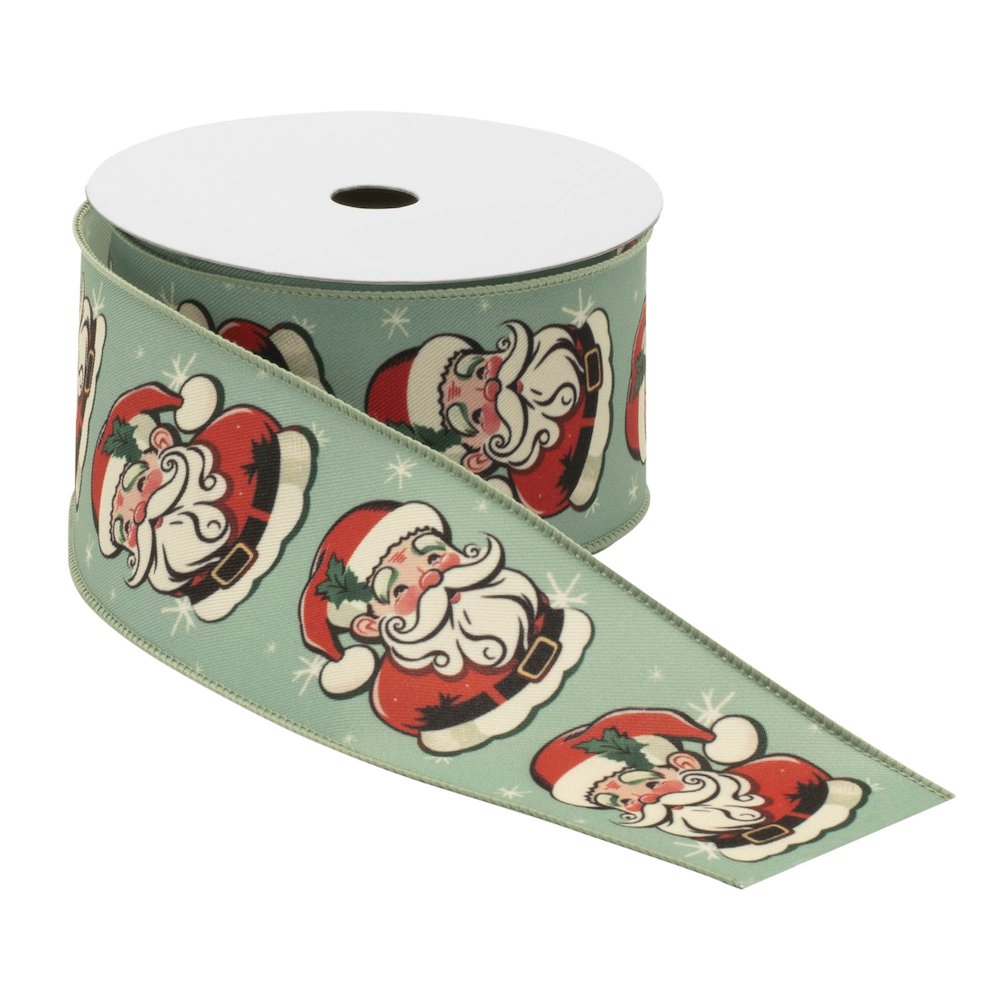Nostalgic Santa Print Wired Ribbon (Set of 2). Picture 2