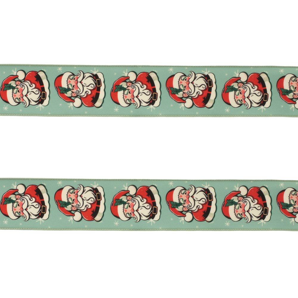 Nostalgic Santa Print Wired Ribbon (Set of 2). Picture 3