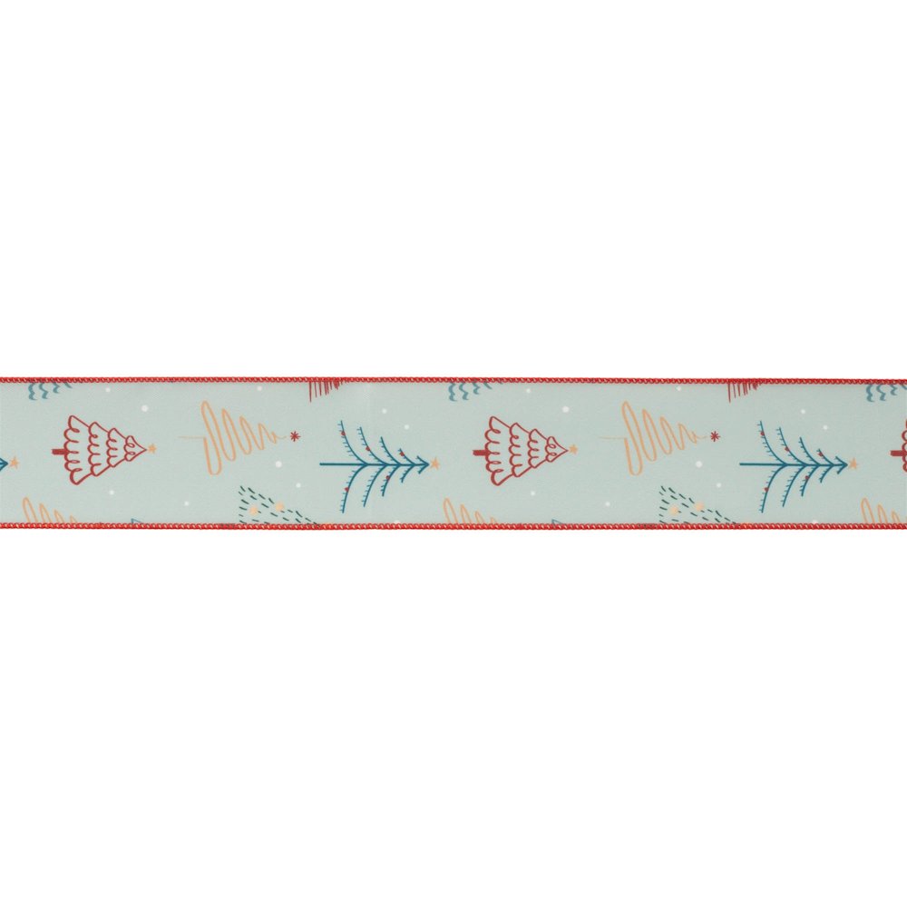 Christmas Tree Print Wired Ribbon (Set of 2). Picture 1