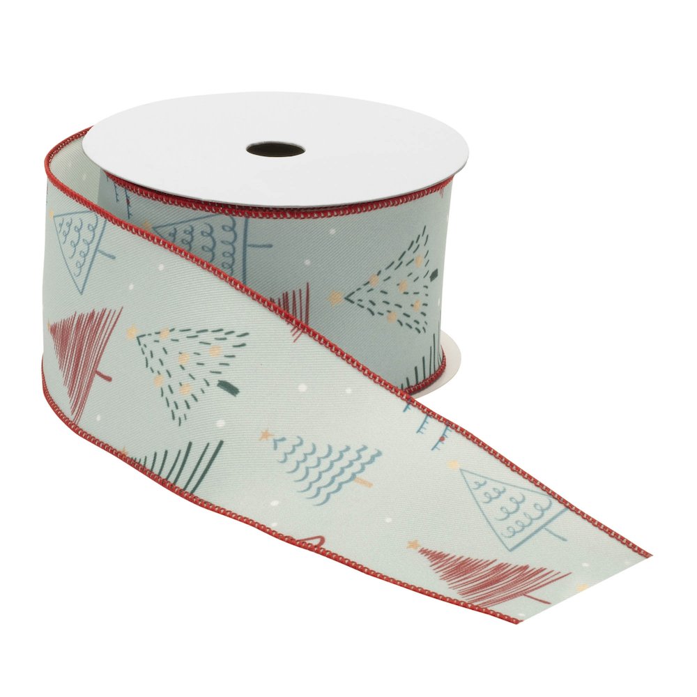 Christmas Tree Print Wired Ribbon (Set of 2). Picture 2
