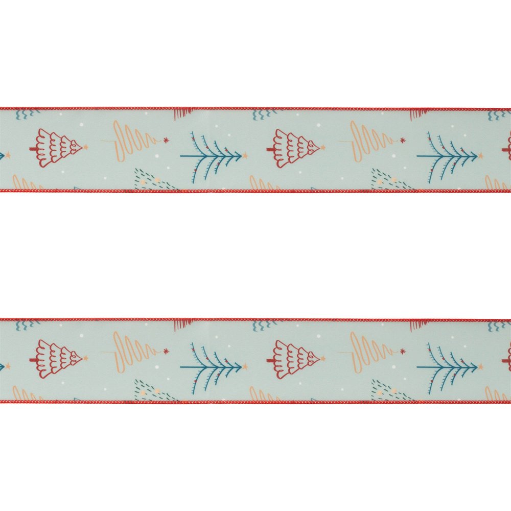 Christmas Tree Print Wired Ribbon (Set of 2). Picture 3
