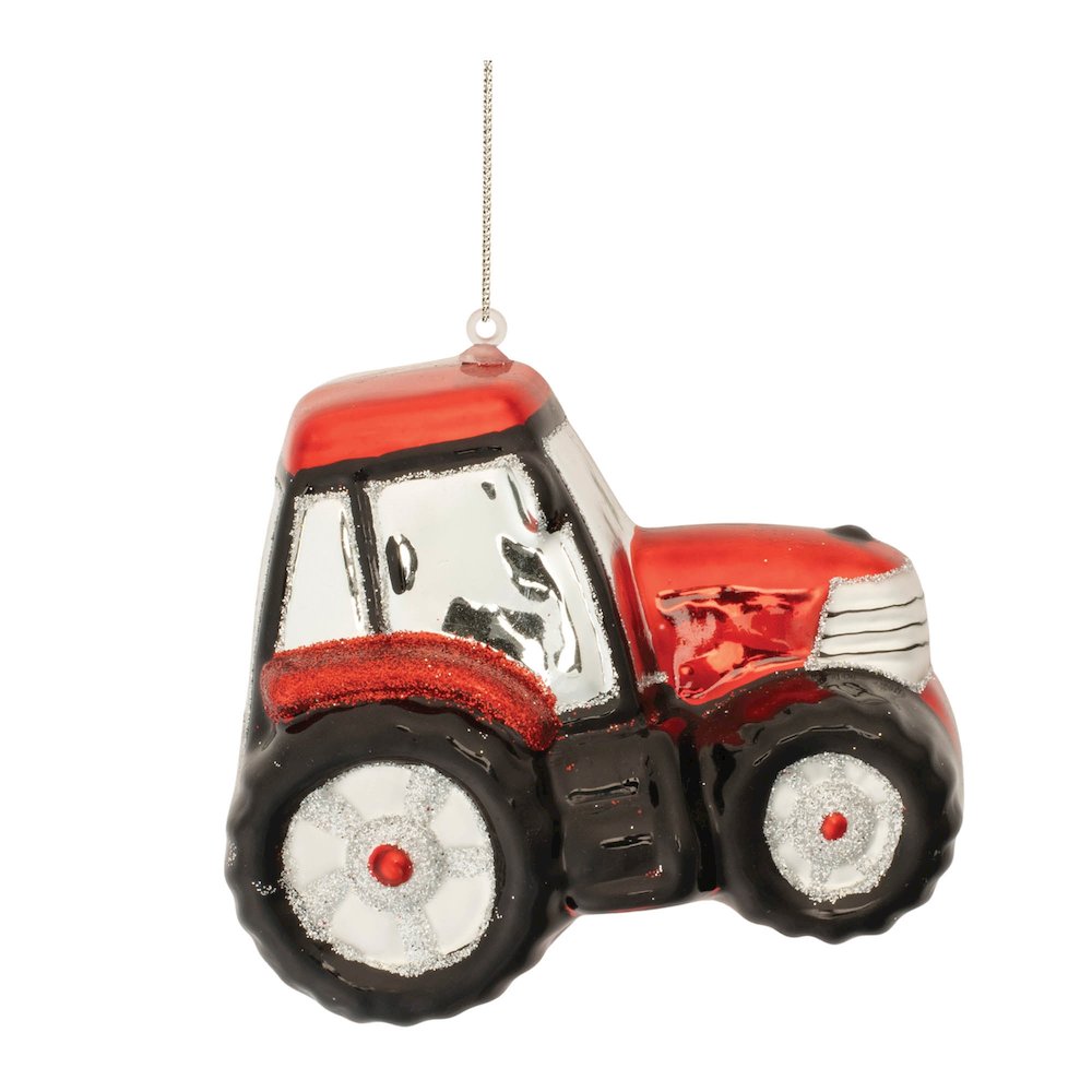 Glittered Glass Tractor Ornament (Set of 6). Picture 1
