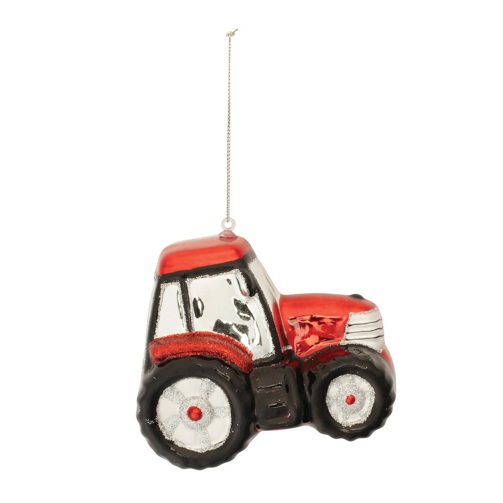 Glittered Glass Tractor Ornament (Set of 6). Picture 2