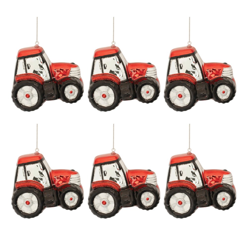 Glittered Glass Tractor Ornament (Set of 6). Picture 3