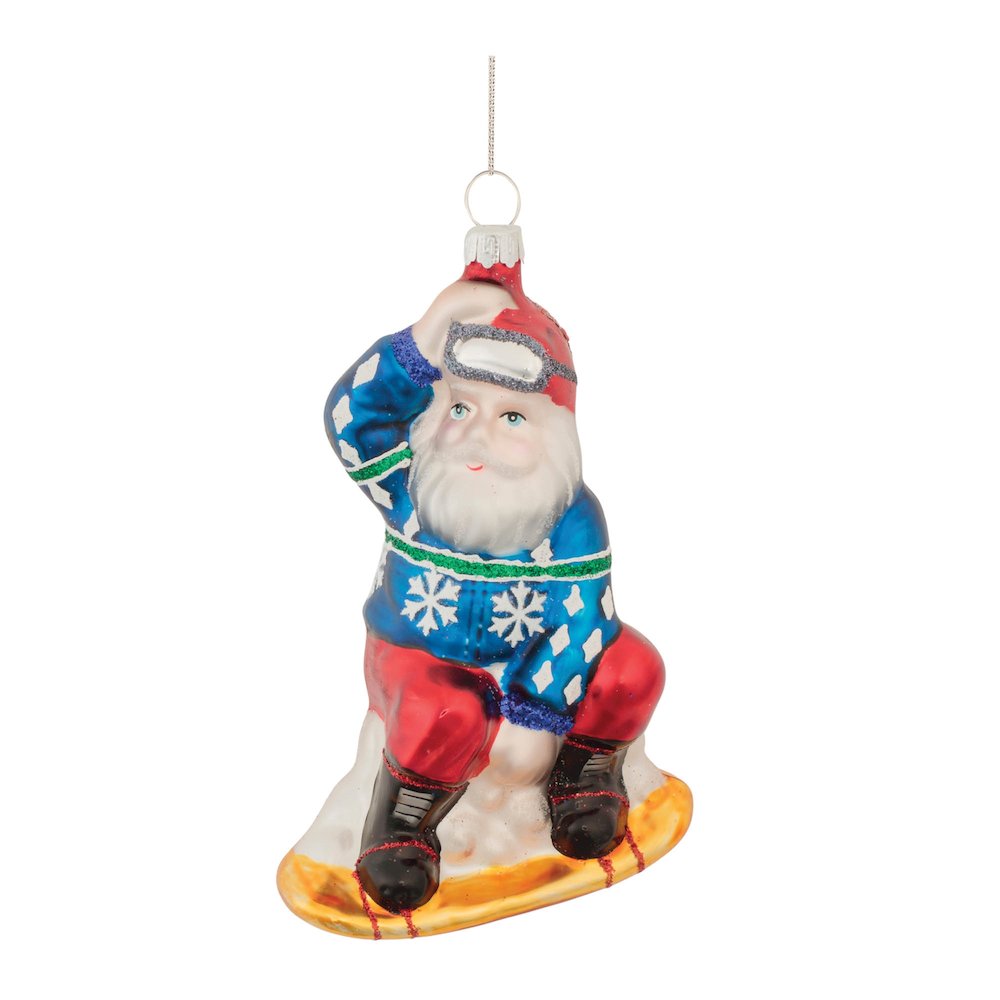 Glass Snowboarding Santa Ornament (Set of 6). Picture 1