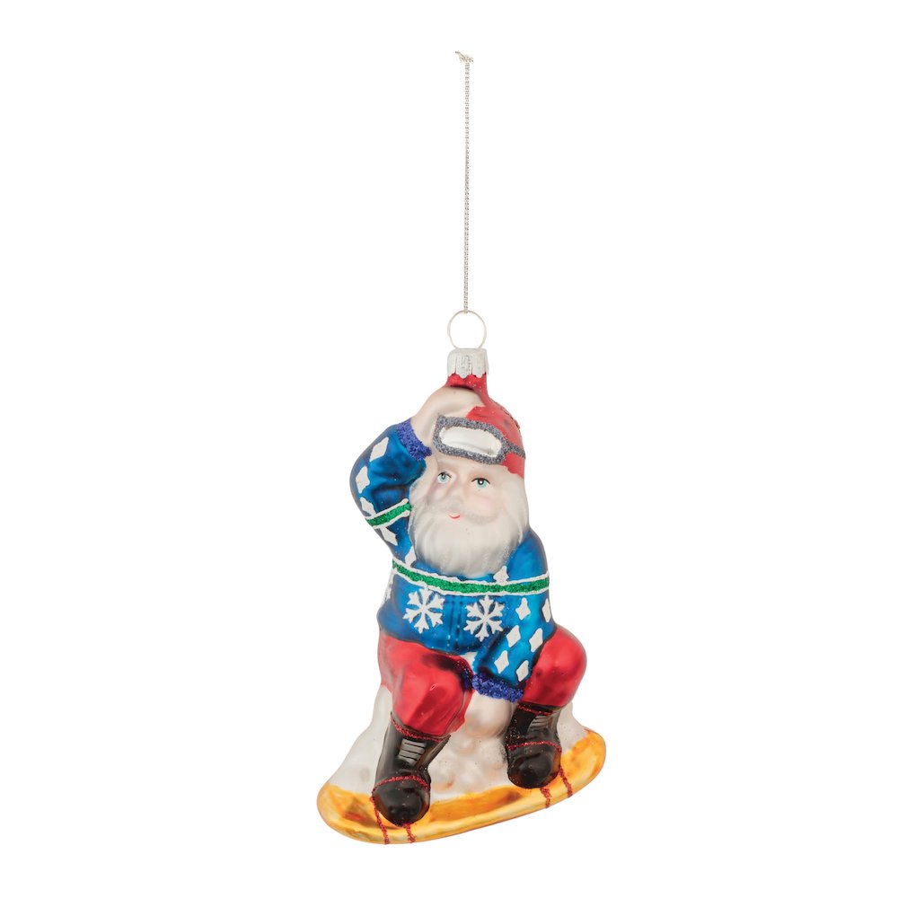 Glass Snowboarding Santa Ornament (Set of 6). Picture 2