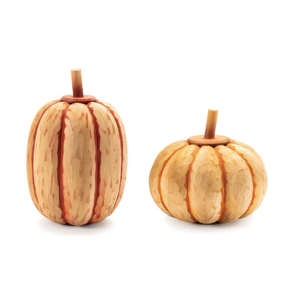 Carved Fir Wood Pumpkin Decor (Set of 2). Picture 1
