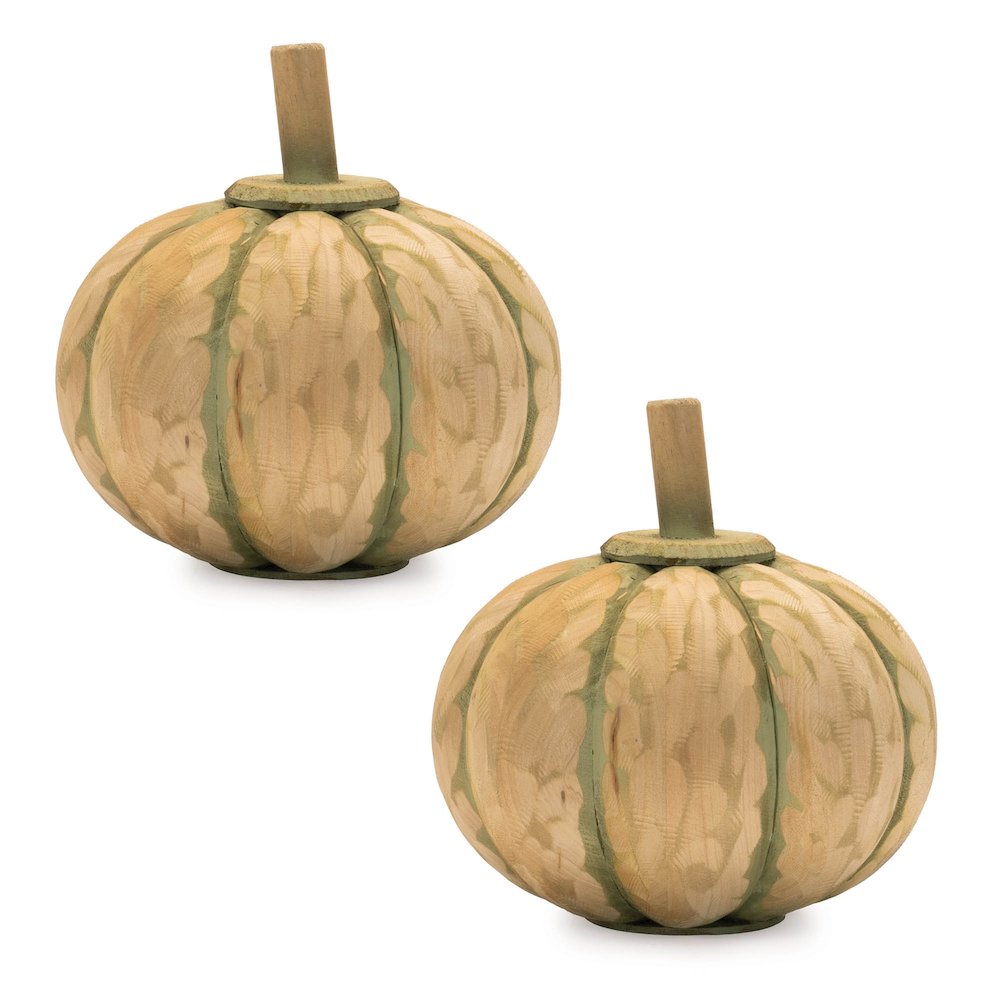 Carved Fir Wood Pumpkin Decor (Set of 2). Picture 2