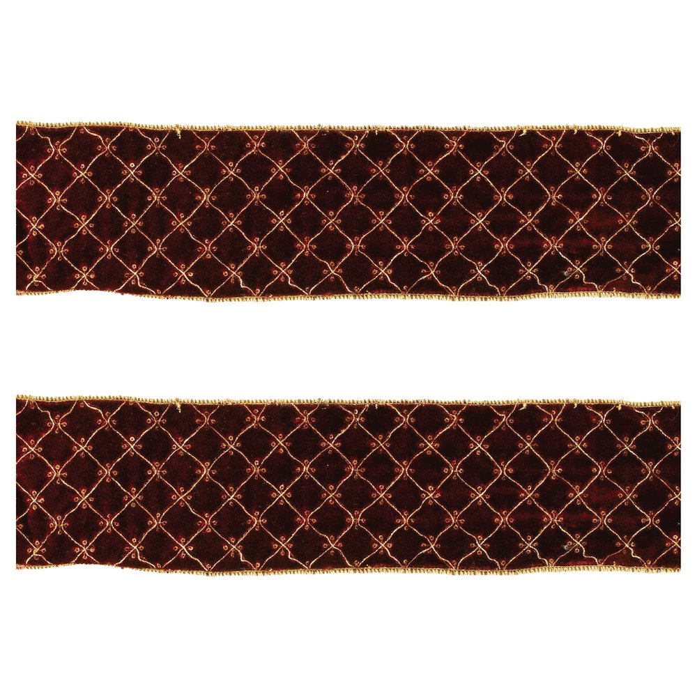 Ornate Diamond Pattern Wired Ribbon (Set of 2). Picture 3