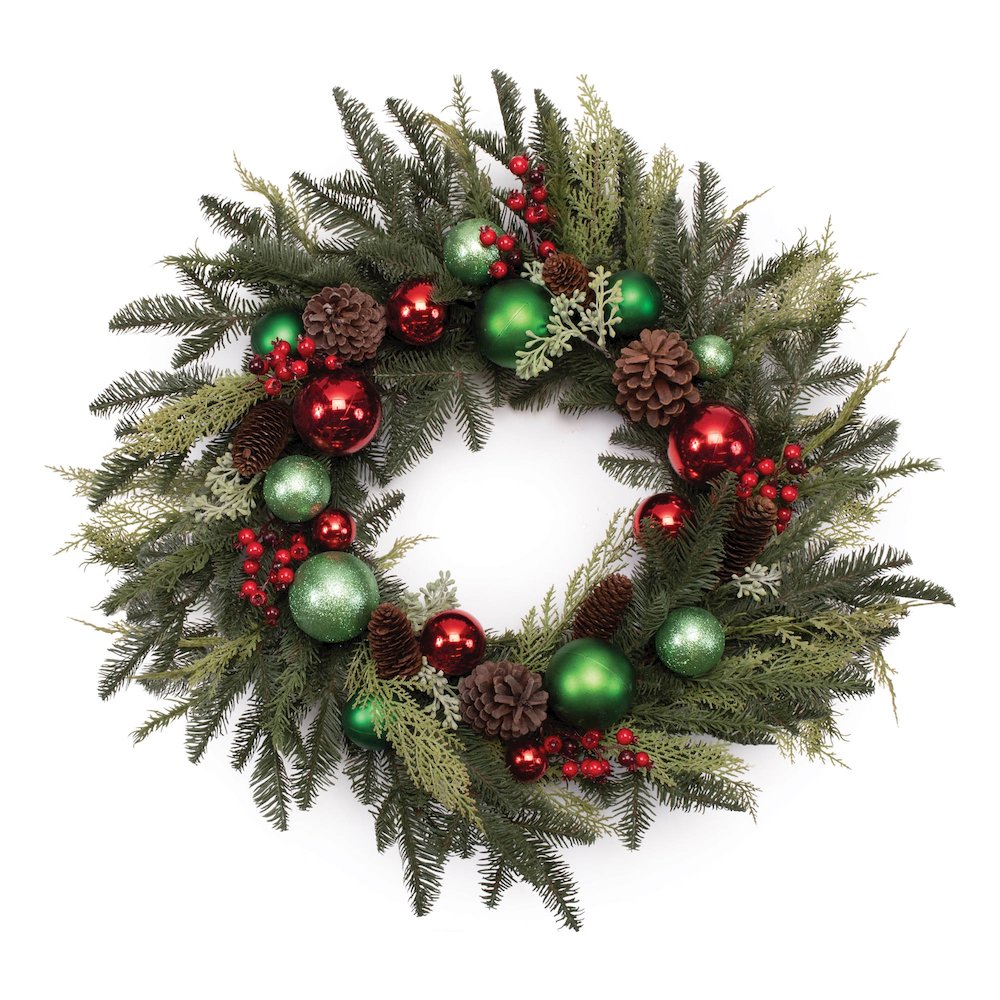 Mixed Pine Ornament and Pincone Wreath 28"D. Picture 1