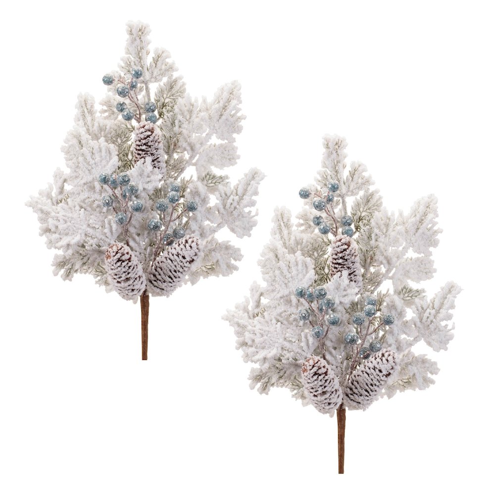 Flocked Pine Berry Spray (Set of 2). Picture 3