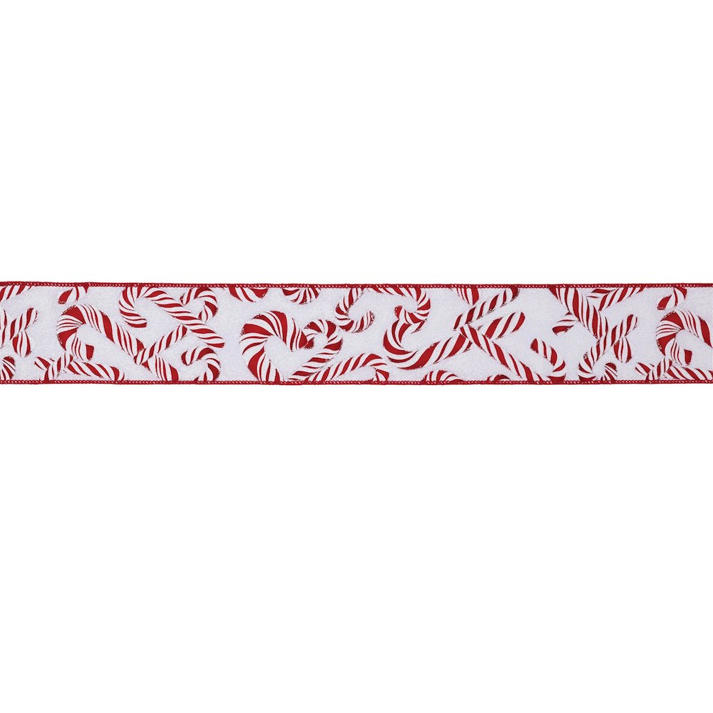 Candy Cane Print Wired Ribbon (Set of 2). Picture 1