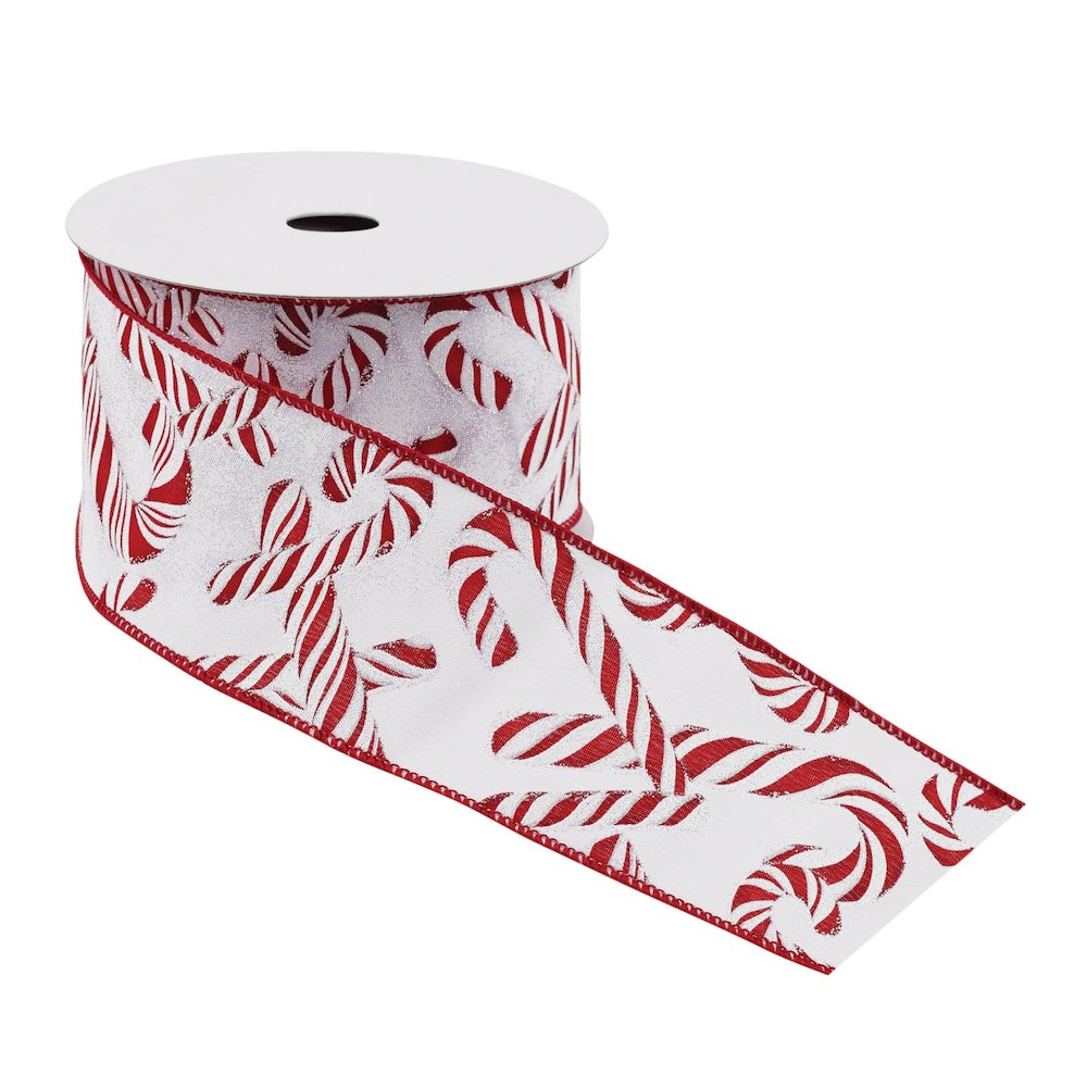 Candy Cane Print Wired Ribbon (Set of 2). Picture 2