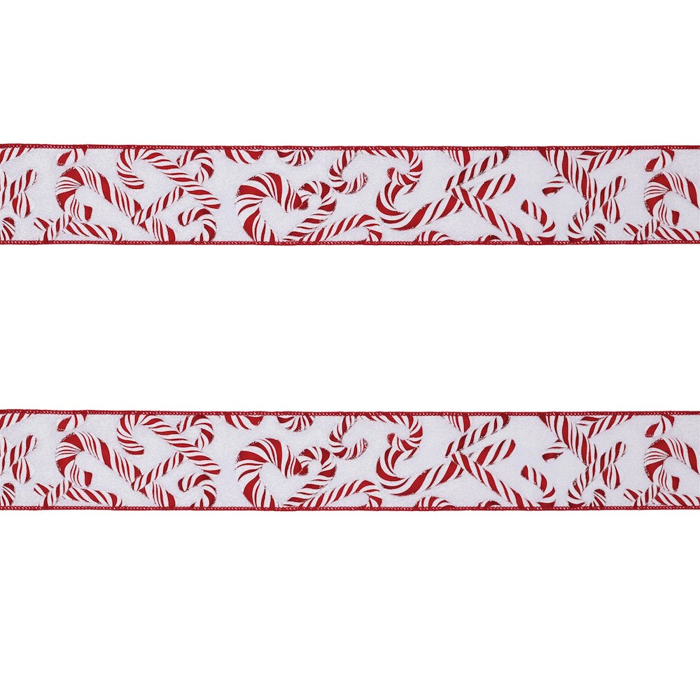 Candy Cane Print Wired Ribbon (Set of 2). Picture 3