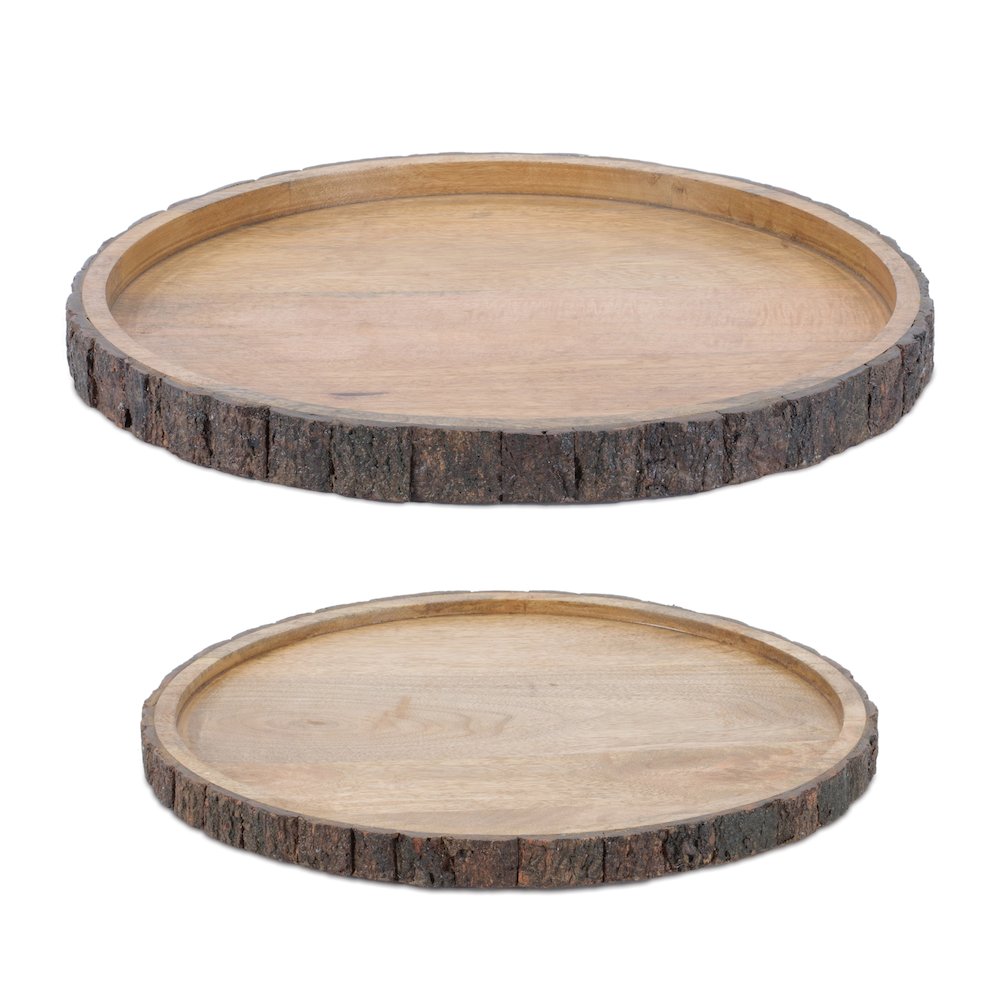 Set of 2 Natural Mango Wood Decorative Trays. Picture 1