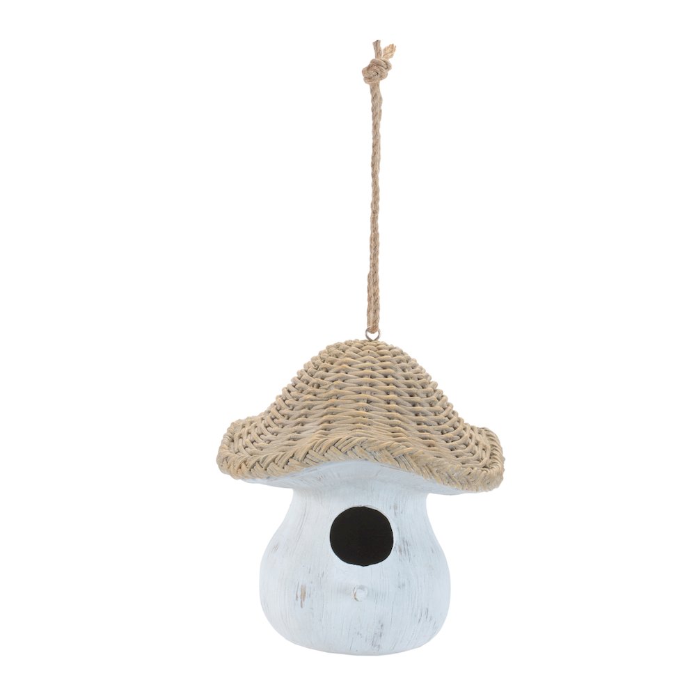 Mushroom Birdhouse with Wicker Design 8"H. Picture 1