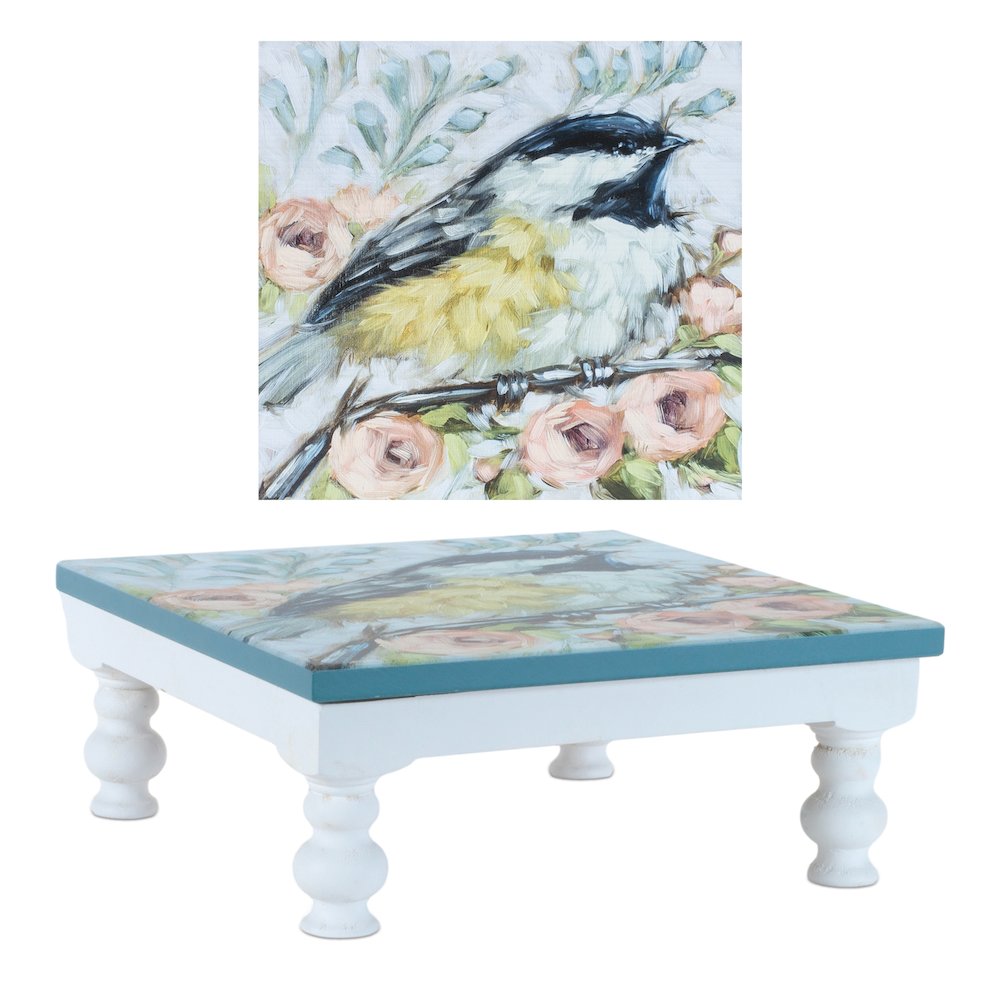 Wooden Floral Bird Pedestal Tray (Set of 2). Picture 3