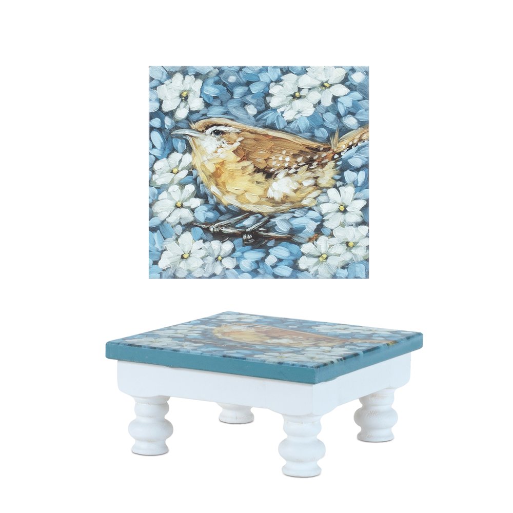 Wooden Floral Bird Pedestal Tray (Set of 2). Picture 4