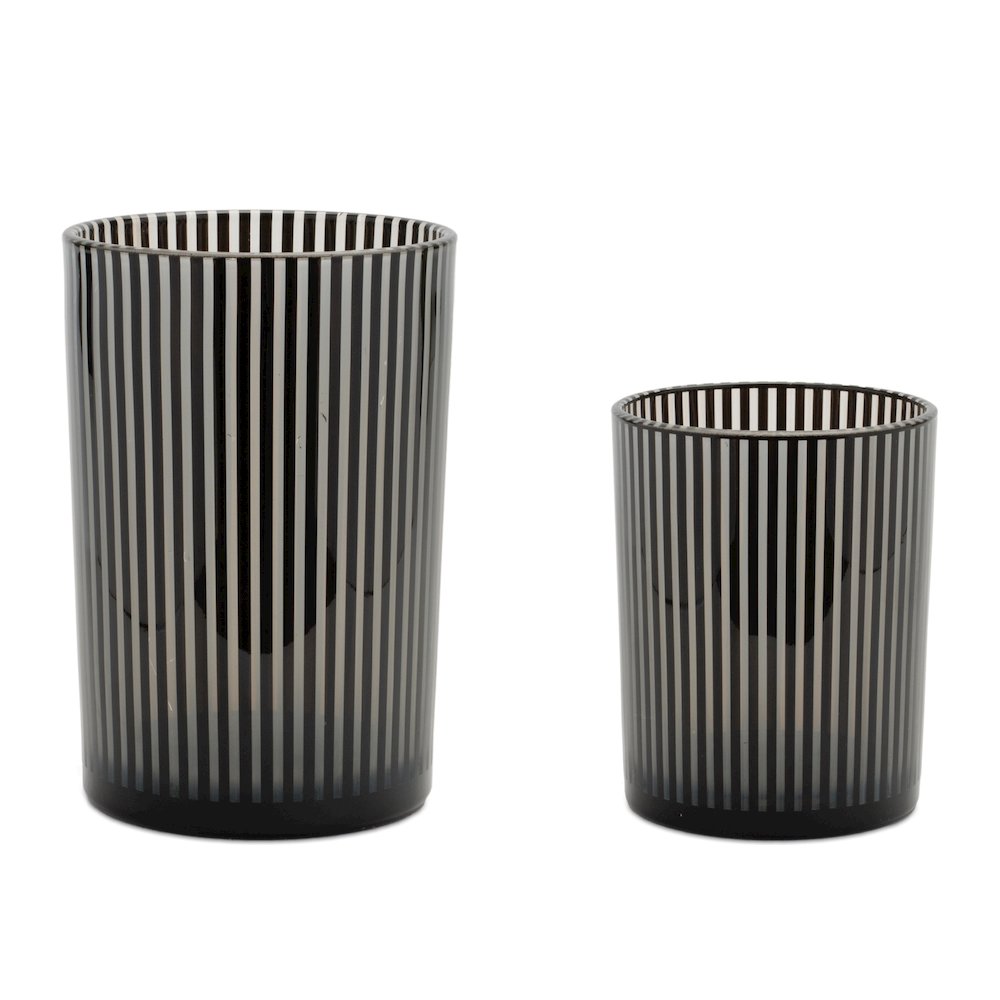 Srtiped Glass Candle Holder (Set of 2). Picture 1