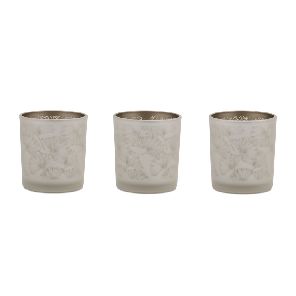 Set of 3 Silver & Gold Glass Votive Candle Holders. Picture 1