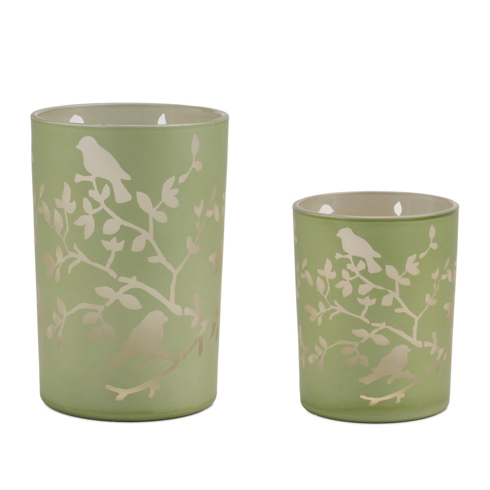 Frosted Floral Bird Candle Holder (Set of 2). Picture 1